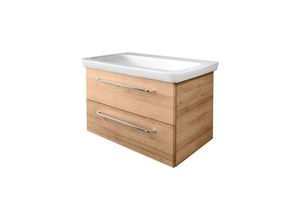 4008033084239 - Milano Badmöbel Set 2 Teile – Waschtisch mit Unterschrank fürs Badezimmer – Waschbeckenunterschrank mit Schubladen in Holz braun – Badschrank hängend