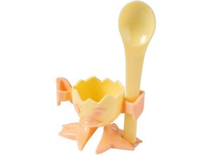 4008033471299 - - Kindereierbecher mit Löffel chicky Eierbecher und Eierlöffel aus Kunststoff lustiger Hühnchen-Eibecher (Farbe Gelb Orange) Menge 1