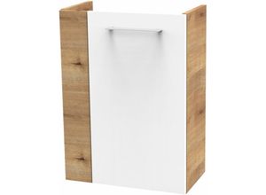 4008033860642 - SBC Gäste-WC Waschtischunterschrank 44 cm Anschlag rechts Weiß   Ast-Eiche (Milano-84385)