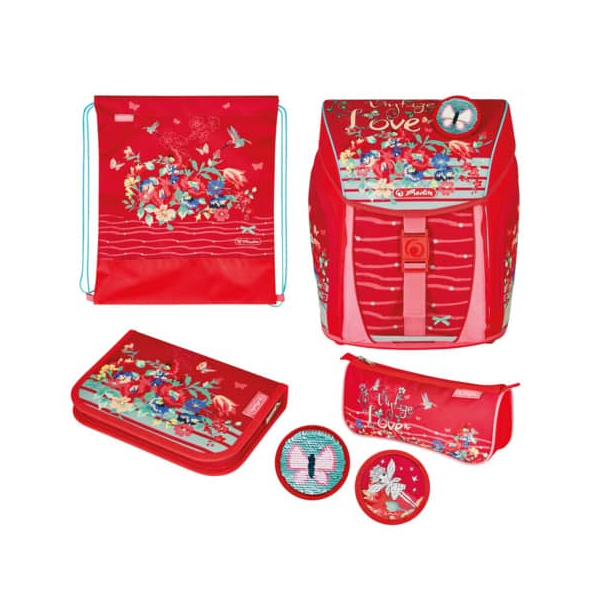 4008110284774 - herlitz Schulranzenset FILOLIGHT PLUS Vintage Love 6-tlg (2023) rot-kombi