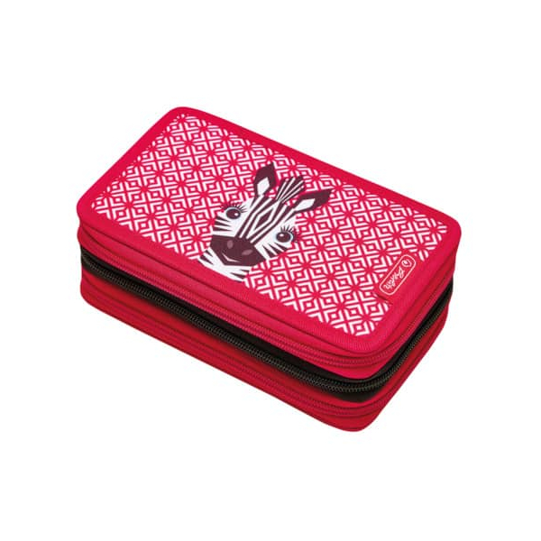 4008110287089 - herlitz Triple-Federmäppchen Cute Animals Zebra befüllt 31-tlg rot-kombi