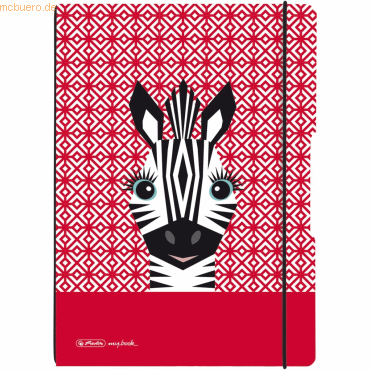 4008110295367 - herlitz Notizheft mybook flex Cute Animals Zebra A6 abgerundete Ecken Verschluss- und Haltgegummi in weiß - 1 Stück (50039838)