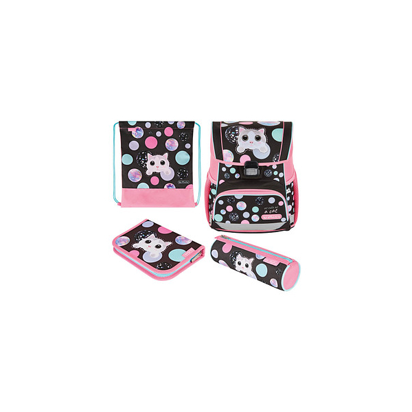 4008110345109 - Schulranzen-Set Loop Plus Cute Cat Kunstfaser rosa 4008110345109 Herlitz