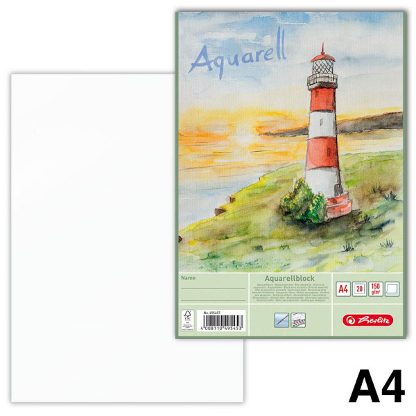 4008110495453 - 0 herlitz Aquarellblöcke Aquarellblock A4 20Bl DIN A4 20 Blatt