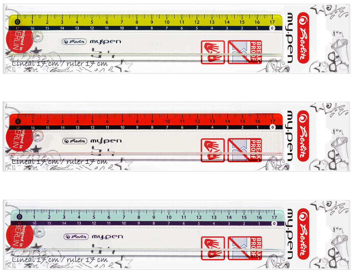 4008110499567 - herlitz Flachlineal mypen 170 mm lang Kunststoff sortiert in den Farben gelb rot und blau - 1 Stück (11367984)