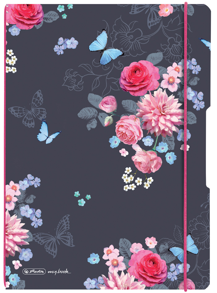 4008110573656 - herlitz Notizheft mybook flex Ladylike Flowers A4 PP-Cover abgerundete Ecken Verschlussgummi in pink inkl - 1 Stück (50021550)