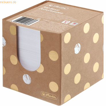 4008110574387 - herlitz Zettelbox Pure Glam 90 x 90 mm braun bedruckt mit Punkten aus Kraftkarton Papier holzfrei - 1 Stück (50021819)