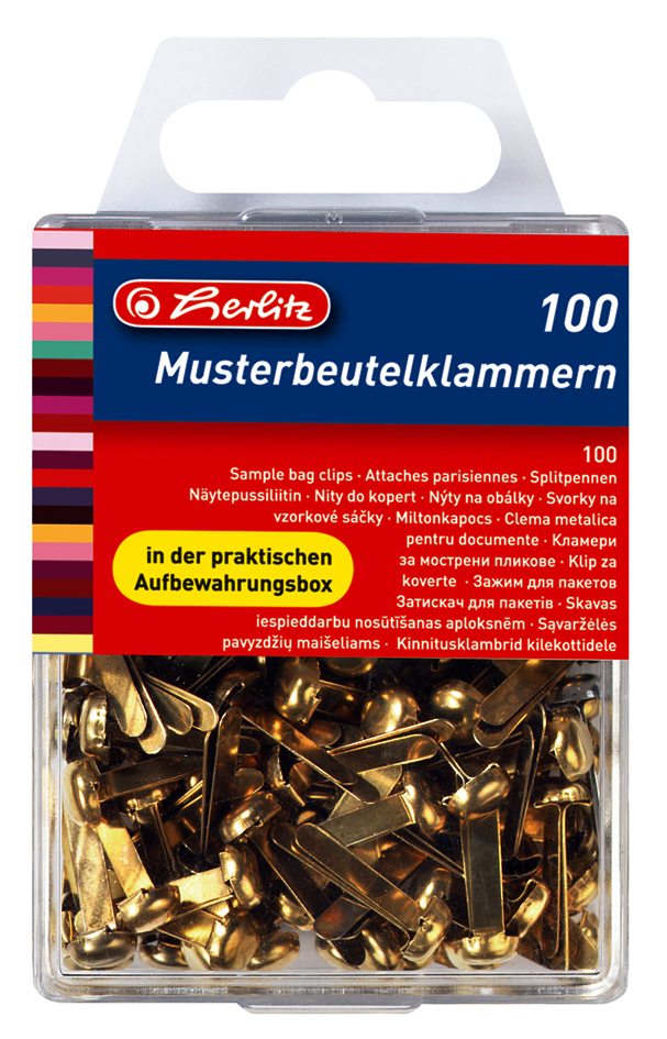 4008118770309 - Musterbeutelklammer Metall messing 100 Stück Schreibwaren - Herlitz