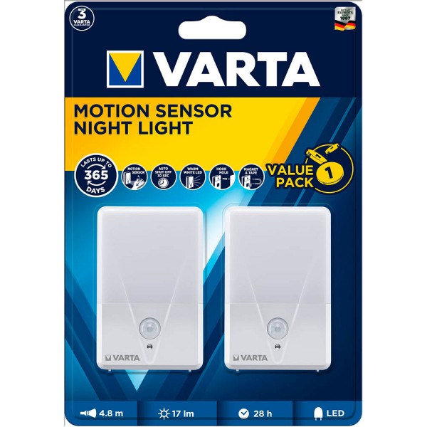 4008496036035 - Motion Sensor Night Light Twin 16624101402 Nachtlicht mit Bewegungsmelder led Weiß - Varta