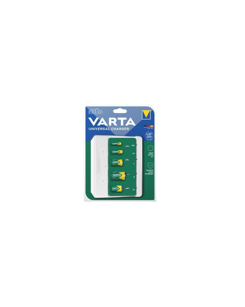 4008496054671 - Akkuladegerät für Batterien Varta 2x o 4x AA AAA C D & 1x 9V Ladezeit 45 h USB-C (inkl Kabel) 100-240 V B 154 x T 49 x H 129 mm weiß