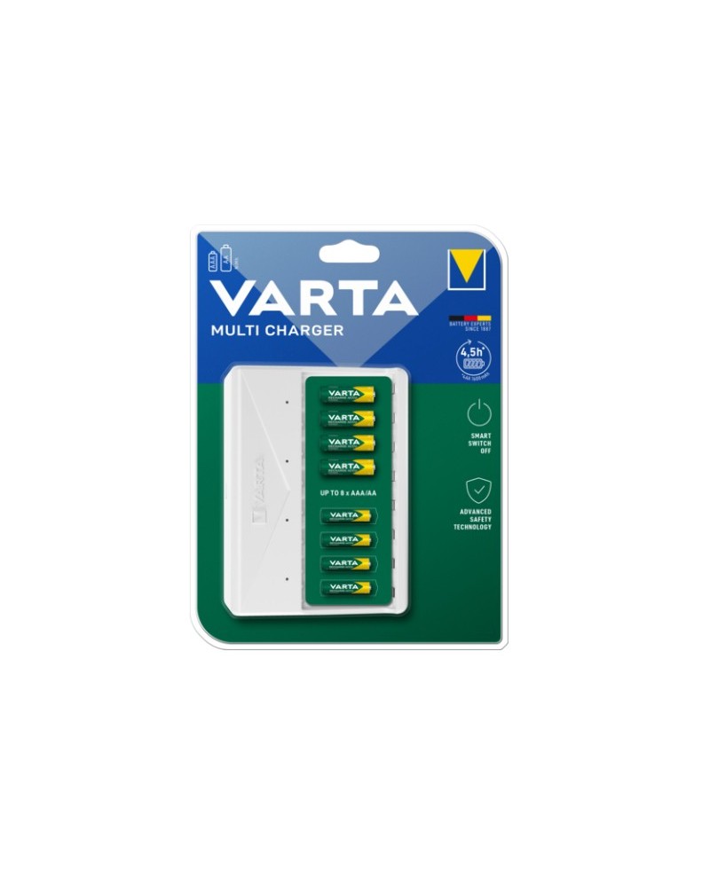 4008496054701 - Multi-Akkuladegerät für Batterien Varta 2 4 6 8x AA AAA Ladezeit 45 h USB Type C (inkl Kabel) 100-240 V B 180 x T 43 x H 240 mm weiß