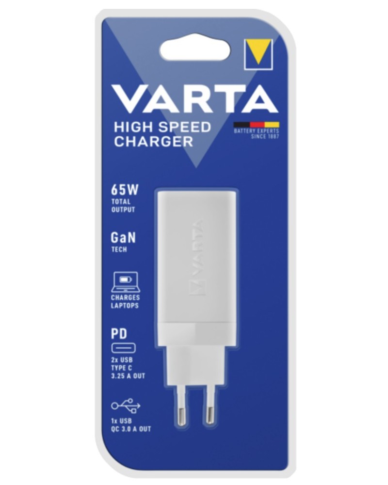 4008496055609 - Ladegerät High Speed 65 W 2x USB-C 1x USB-A bis 3 Geräte laden auch für Laptops geeignet B 35 x T 28 x H 108 mm weiß