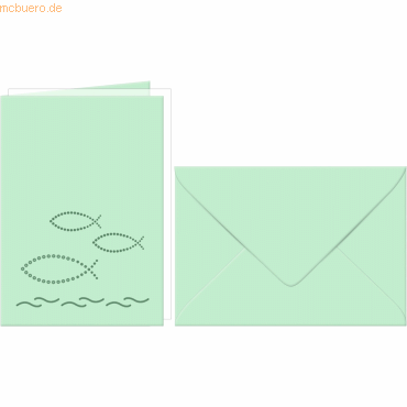 4008525203278 - Doppelkarte A6 gelasert + Kuvert VE=5 Sets Fische meergrün