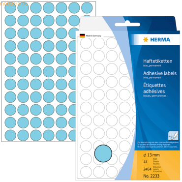 4008705022330 - Vielzweck-Etiketten HERMA 2233 selbstklebende Markierungspunkte Ø 13 mm permanent haftend 32 Blatt Papier matt blau