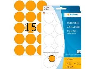 4008705022743 - HERMA Klebepunkte 2274 Ø 32 mm selbstklebend permanenthaftend per Hand beschreibbar 360 Stück auf 24 Blatt FSC®-Papier leuchtorange