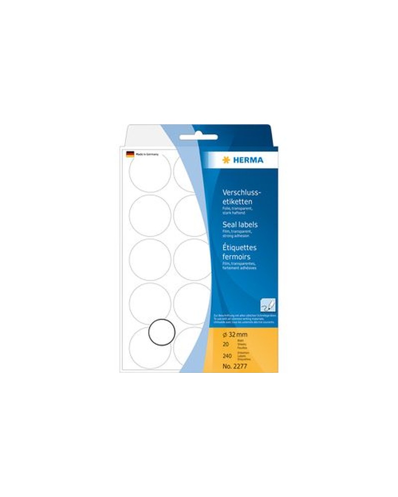 4008705022774 - HERMA Verschlussetiketten Ø 32 mm rund transparent extrem stark haftend Folie matt 240 St - Transpa