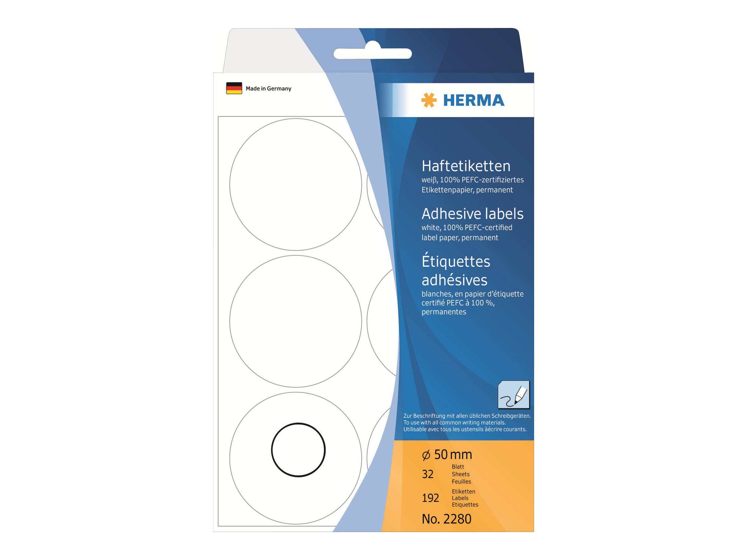 4008705022804 - HERMA Vielzwecketiketten Farbpunkte Ø 50 mm rund weiß Papier matt Handbeschriftung 192 St - Weiß - Kreis - Zellulose - Papier - Deutschland - 50 mm - 50 mm