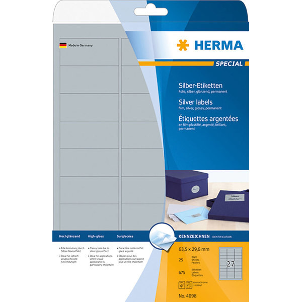 4008705040983 - HERMA Etiketten Folie silber 635x296mm Special A4 LaserCopy VE=675 S