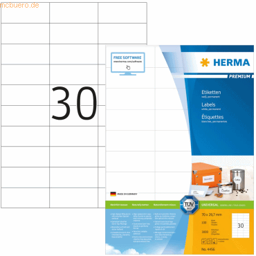 4008705044561 - HERMA Multifunktionsetiketten Premium 4456 Weiß DIN A4 70 x 297 mm 100 Blatt à 30 Etiketten