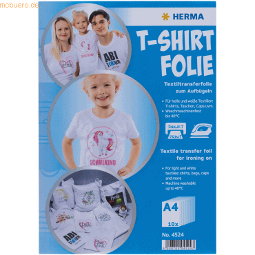 4008705045247 - HERMA T-Shirt Folie für helle Textilien A4 bedruckbar VE=10 Blatt