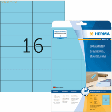 4008705045537 - HERMA Farbige Multifunktionsetiketten 4553 Blau Rechteckig 105 x 37 mm 20 Blatt à 16 Etiketten