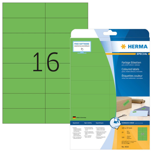 4008705045544 - HERMA Farbige Multifunktionsetiketten 4554 Grün Rechteckig 105 x 37 mm 20 Blatt à 16 Etiketten