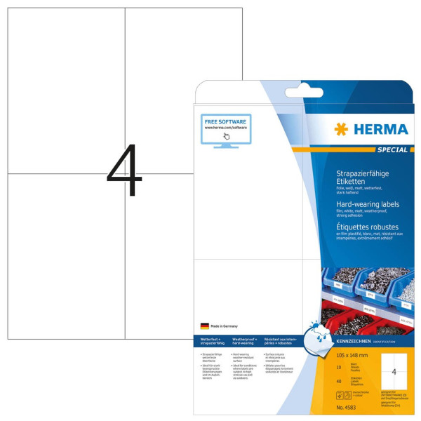 4008705045834 - HERMA 4583 - Weiß - Selbstklebendes Druckeretikett - A4 - Laser - Quadratisch - -30 - 80 °C