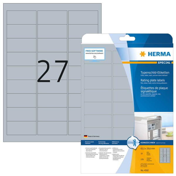 4008705045926 - HERMA Rating plate labels silver A4 635 x 296 mm extremely strong adhesion weatherproof tearproof