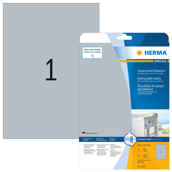 4008705045933 - HERMA Rating plate labels silver A4 210 x 297 mm extremely strong adhesion weatherproof tearproof