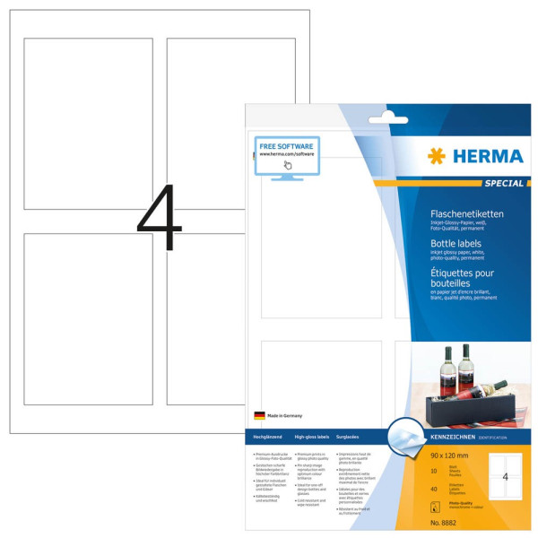 4008705046039 - HERMA Flaschenetiketten Inkjet A4 90x120mm Glossy-Papier weiß VE=160 S