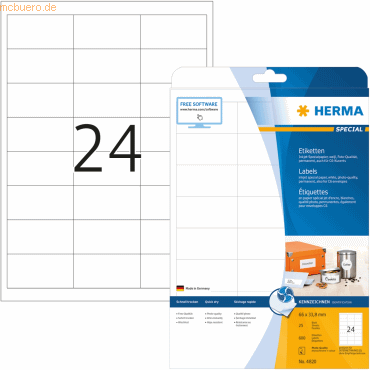 4008705048200 - HERMA Inkjet Etiketten 4820 Weiß Rechteckig 66 x 338 mm 25 Blatt à 24 Etiketten