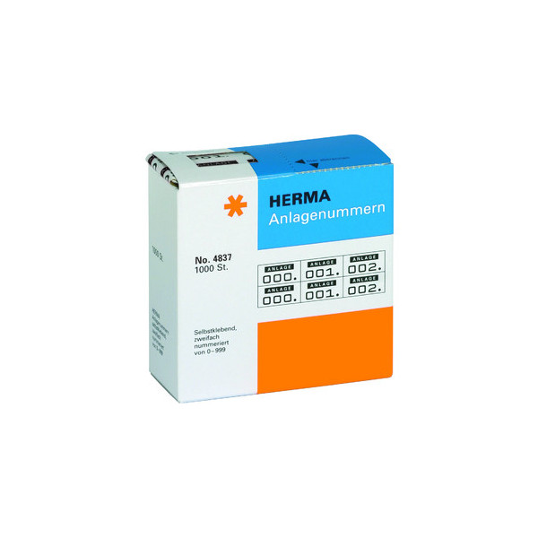 4008705048378 - HERMA Nummernetiketten 999 Weiß Schwarz Rechteckig 2000 Etiketten pro Packung