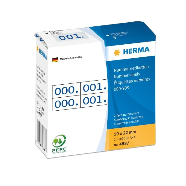 4008705048873 - HERMA Nummernetiketten doppelt selbstklebend 10x22 mm Aufdruck blau - 0-999 - Blau - Rechteck - Papier - Deutschland - 10 mm - 22 mm