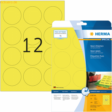 4008705051521 - HERMA Etiketten neon-gelb Durchmesser 60mm Special A4 LaserCopy 240 St