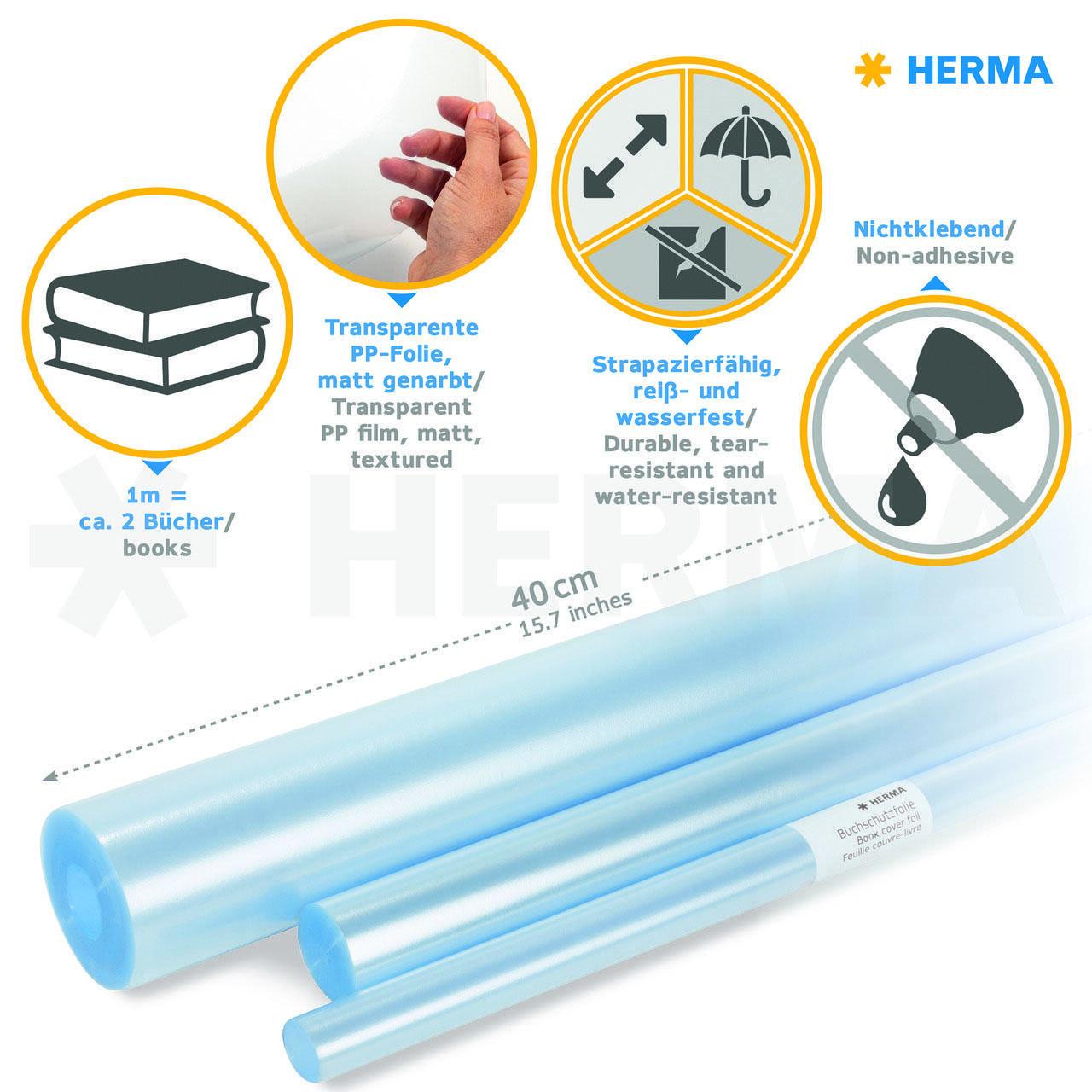 4008705073806 - HERMA Bucheinbandfolie nicht selbstklebend transparent 400 cm x 10 m