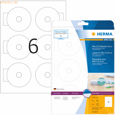 4008705086196 - HERMA CD DVD Etiketten 8619 haftend Weiß 78 x 78 mm 10 Blatt à 6 Etiketten