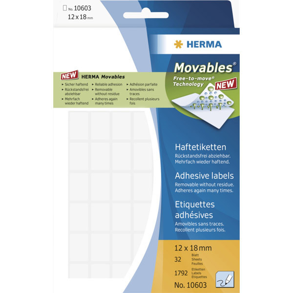 4008705106030 - HERMA Vielzwecketiketten 12x18 mm weiß Movables ablösbar Papier matt 1792 St - Weiß - Papier - Deutschland - 12 mm - 18 mm - 1792 Stück(e)