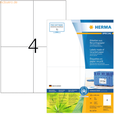 4008705107341 - HERMA Etiketten 1050x1480mm naturweiß RC A4 VE=80 Blatt