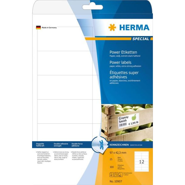 4008705109079 - HERMA Etiketten A4 97x423 mm weiß extrem stark haftend Papier matt 300 St - Weiß - Rechteck - Dauerhaft - Papier - Matte - Laser Inkjet