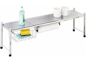 4008838080573 - Küchenregal MAXIMEX Modell EXPANDO silber (silberfarben) B116cm H27cm T21cm Metall Regale Küchen-Regal ausziehbares Spülbeckenregal mit Küchenrollenhalter und Korb