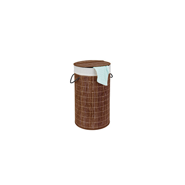 4008838177716 - WENKO Wäschetruhe Bamboo Dunkelbraun Wäschekorb 55 l Braun Bambus dunkelbraun  Baumwolle creme - braun