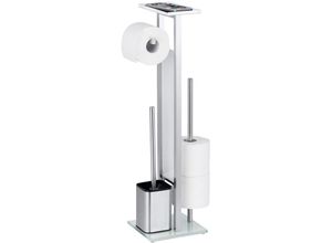 4008838232316 - Stand WC-Garnitur Debar mit Ablage Edelstahl rostfrei Silber matt Edelstahl rostfrei satiniert Glas weiß - silber matt - Wenko