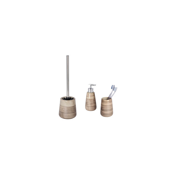 4008838235072 - WENKO Bad-Accessoires Set Pottery Sand 3-teilig Zahnputzbecher Seifenspender & WC-Garnitur Beige Keramik beige - beige