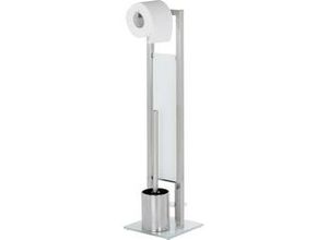 4008838246870 - Stand WC-Garnitur Rivalta Edelstahl Matt integrierter Toilettenpapierhalter und WC-Bürstenhalter rostfrei Silber matt Edelstahl rostfrei matt