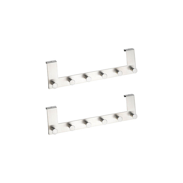 4008838322321 - WENKO Türgarderobe Edelstahl Celano 2er Set je 6 Haken für Türfalzstärken bis 2 cm Silber matt Edelstahl rostfrei matt - silber matt