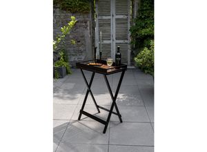 4008838377888 - Tablett WENKO Beistelltisch Modell Taba schwarz (schwarz natur) B60cm H89cm T42cm Akazienholz Metall Tabletts klappbar abnehmbares Akazienholz-Tablett überdacht outdoorgeeignet