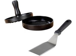 4008838437124 - Burgerpresse WENKO Burger-Set schwarz Ø12cm Aluminium Edelstahl Küchenpressen Hamburgerpresse & Plancha Spachtel Grillzubehör rostfreier Edelstahl