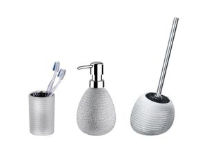 4008838543610 - Bad-Accessoire-Set Polaris Juwel Silber 3-teilig 3-teilig Silber glänzend Keramik silber - silber glänzend - Wenko