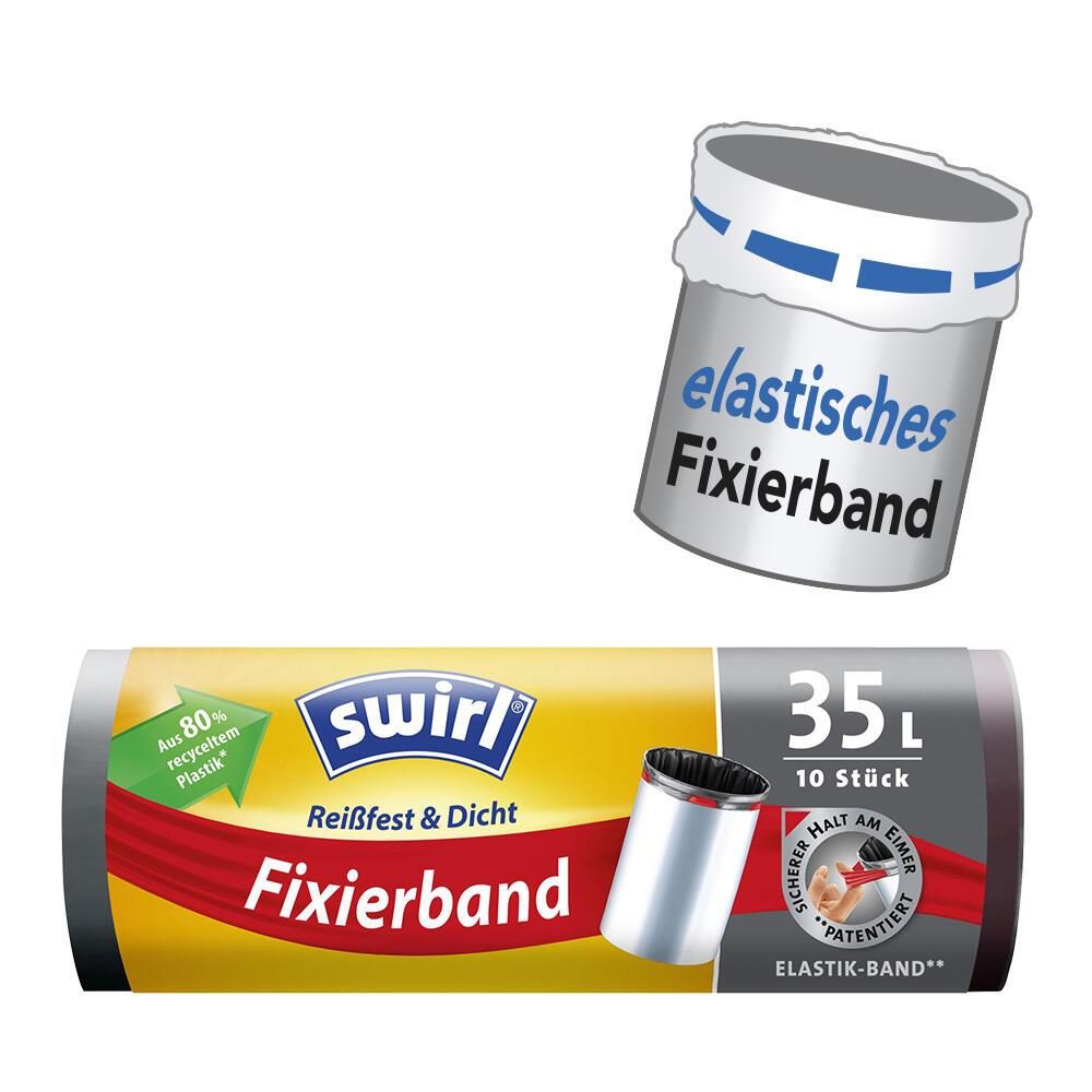 4008871215871 - Swirl® Müllbeutel Reißfest mit Fixierband 35 Liter Besonders reißfeste dichte und tropfsichere Mülltüten 1 Rolle = 10 Beutel