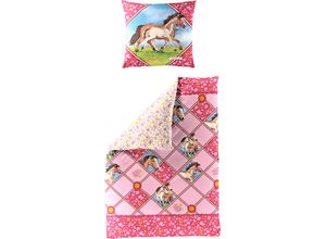 4009023405287 - Kinderbettwäsche PFERDEFREUNDE Porto Bettwäsche Gr B L 135 cm x 200 cm 1 St 1 St Renforcé B L 80 cm x 80 cm bunt (multi) Renforce 100 % Baumwolle Pferdefreunde pflegeleicht